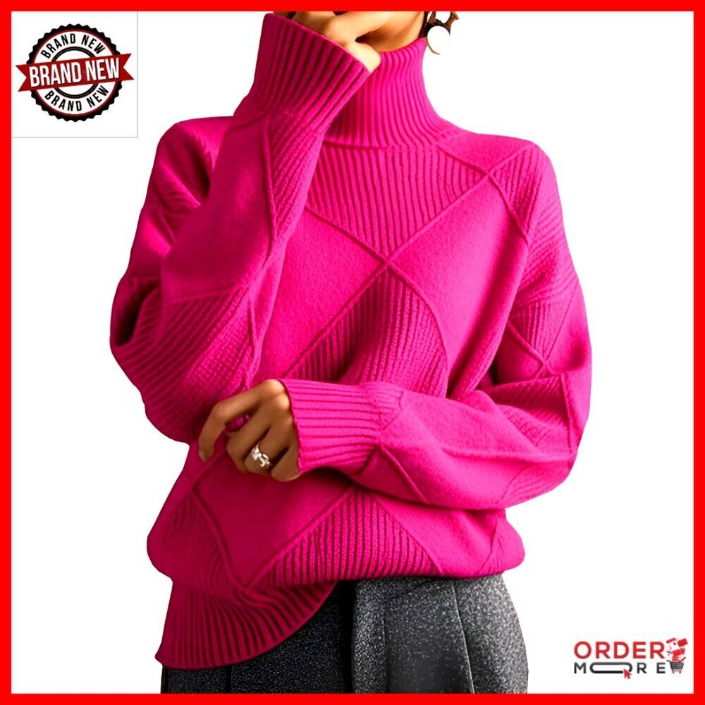 Oversized Cable Knit Turtleneck Sweater, Cozy Pullover for Fall Winter